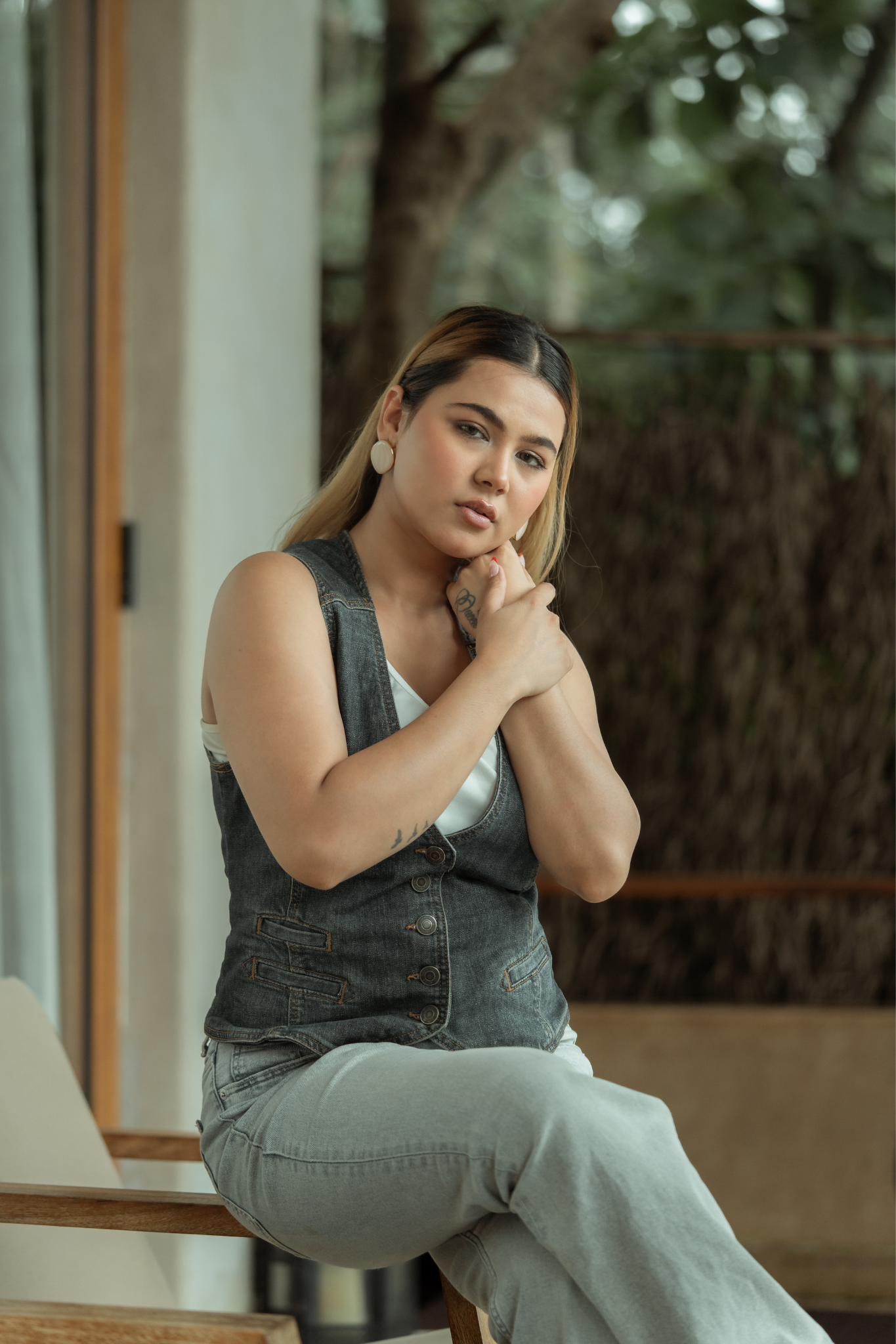 Potnse Galet De Verre Studs Beige